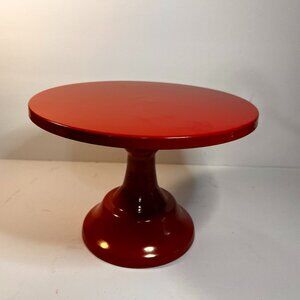 Red Metal Cake Stand Pedestal Plate Dessert Pie Cookies Holder 11 1/2" x 8 3/4"